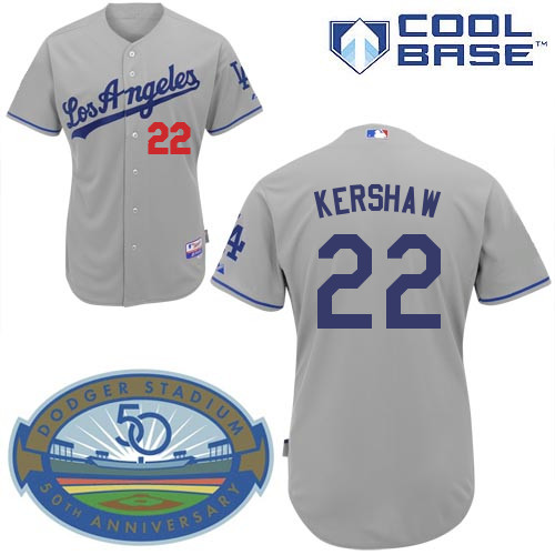 durable Los Angeles Dodgers 2012 22 Clayton Kershaw Gray Cool Base MLB Jersey with Dodger Stadium 50th Anniversary Patch